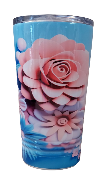 16 oz. 3D Pink Rose Stainless Steel Tapered Tumbler