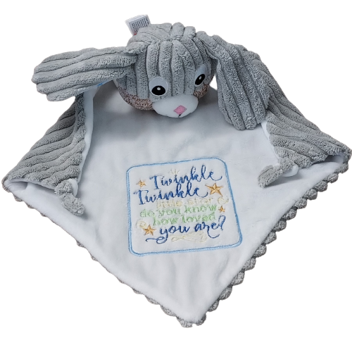 The Cubbies Clovis Sensory Blue Ears Bunny Blankie – the ultimate comfort companion for your little one! Crafted with love and designed to soothe, this charming blue eared bunny blanket is more than just an adorable plush; it's a sensory delight that brings tranquility and joy to children of all ages.