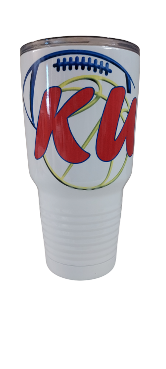 30 oz. Stainless Steel White Tumbler - KU Football/Basketball