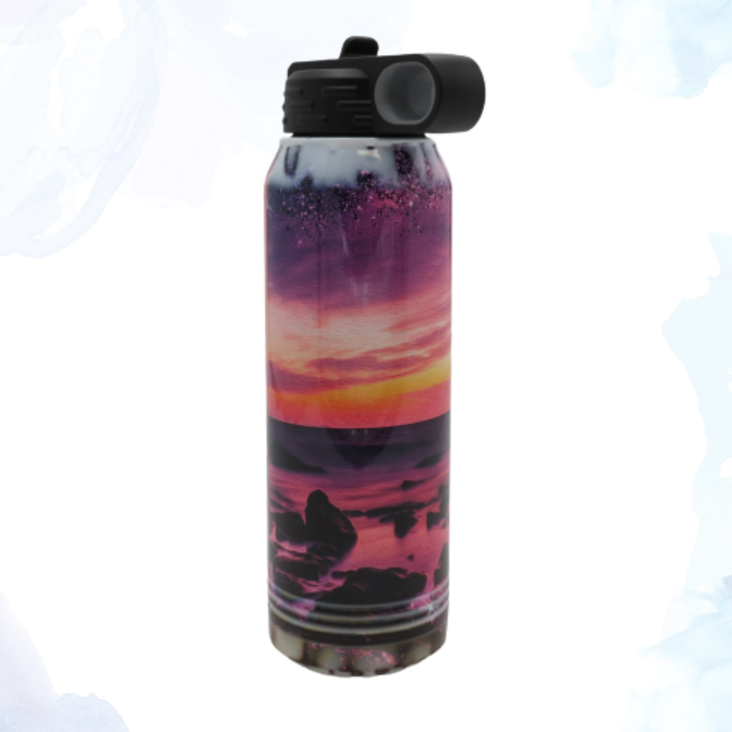Embrace the tranquil allure of the coast with our 30 oz. stainless steel water bottle, adorned with a captivating beach scene. Crafted for both style and durability, this bottle is your perfect companion for staying hydrated in style, whether you're at the gym, on a hike, or simply daydreaming of sandy shores.