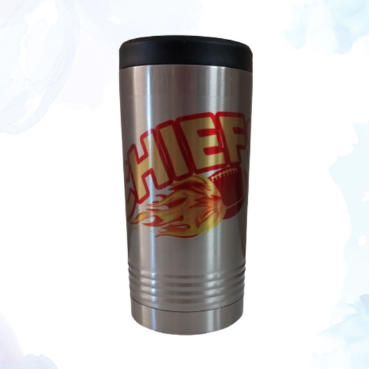 Skinny Stainless Can Koozie - Chiefs Blazing Football