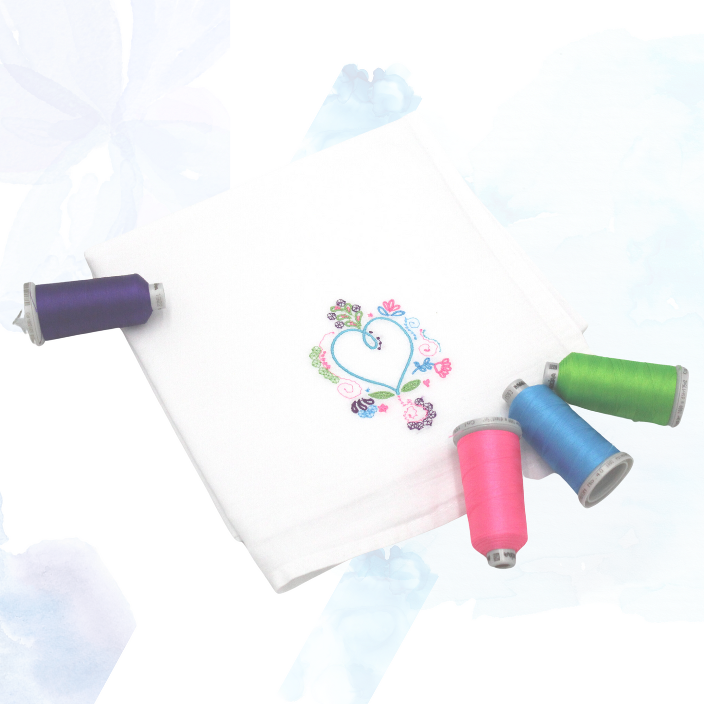 Doodle Hearts Embroidered Tea Towel