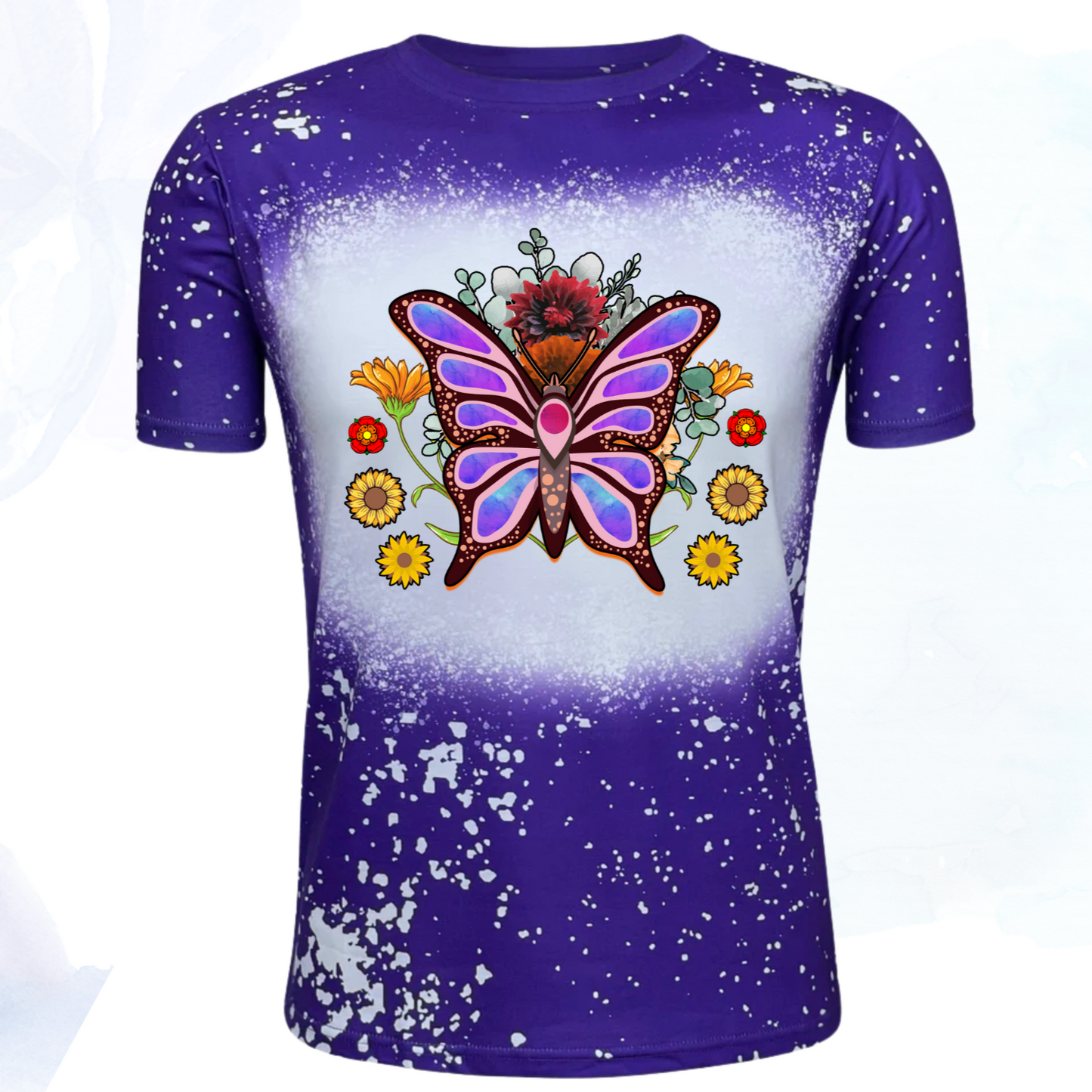 Purple Butterfly Faux Bleached Tee