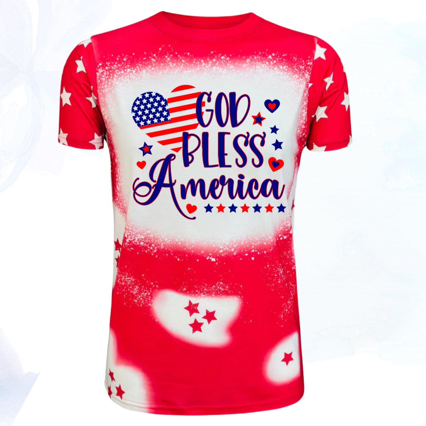 Celebrate the spirit of America with our stunning "God Bless America Stars Faux Bleached Tee," available in bold red or deep blue. This shirt is more than just a piece of clothing; it's a patriotic statement designed to evoke pride and admiration for our great nation