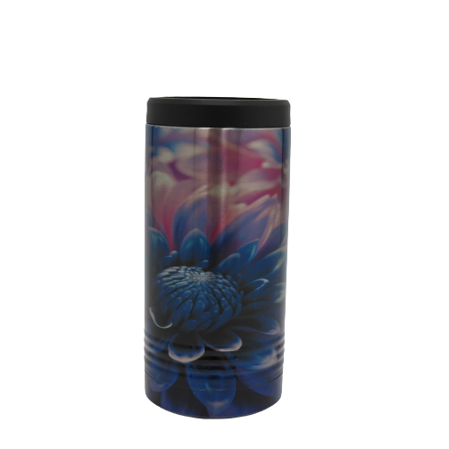 Skinny Stainless Can Koozie - Neon Flower