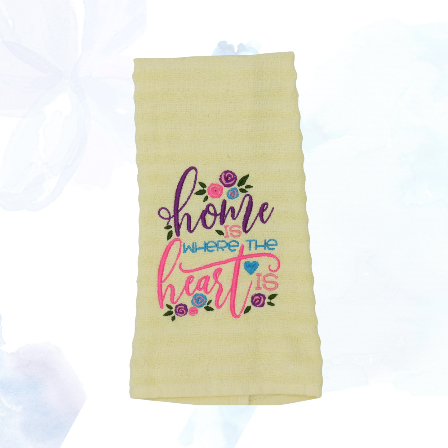Home Is Where The Heart Is Embroidered Kitchen Towel