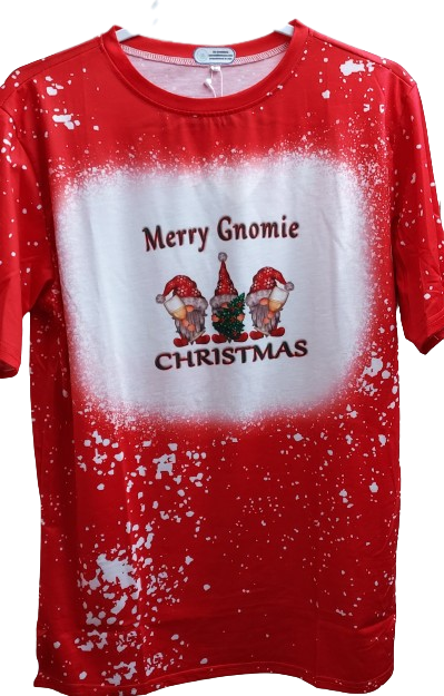 Merry Gnomie Christmas Faux Bleached Tee