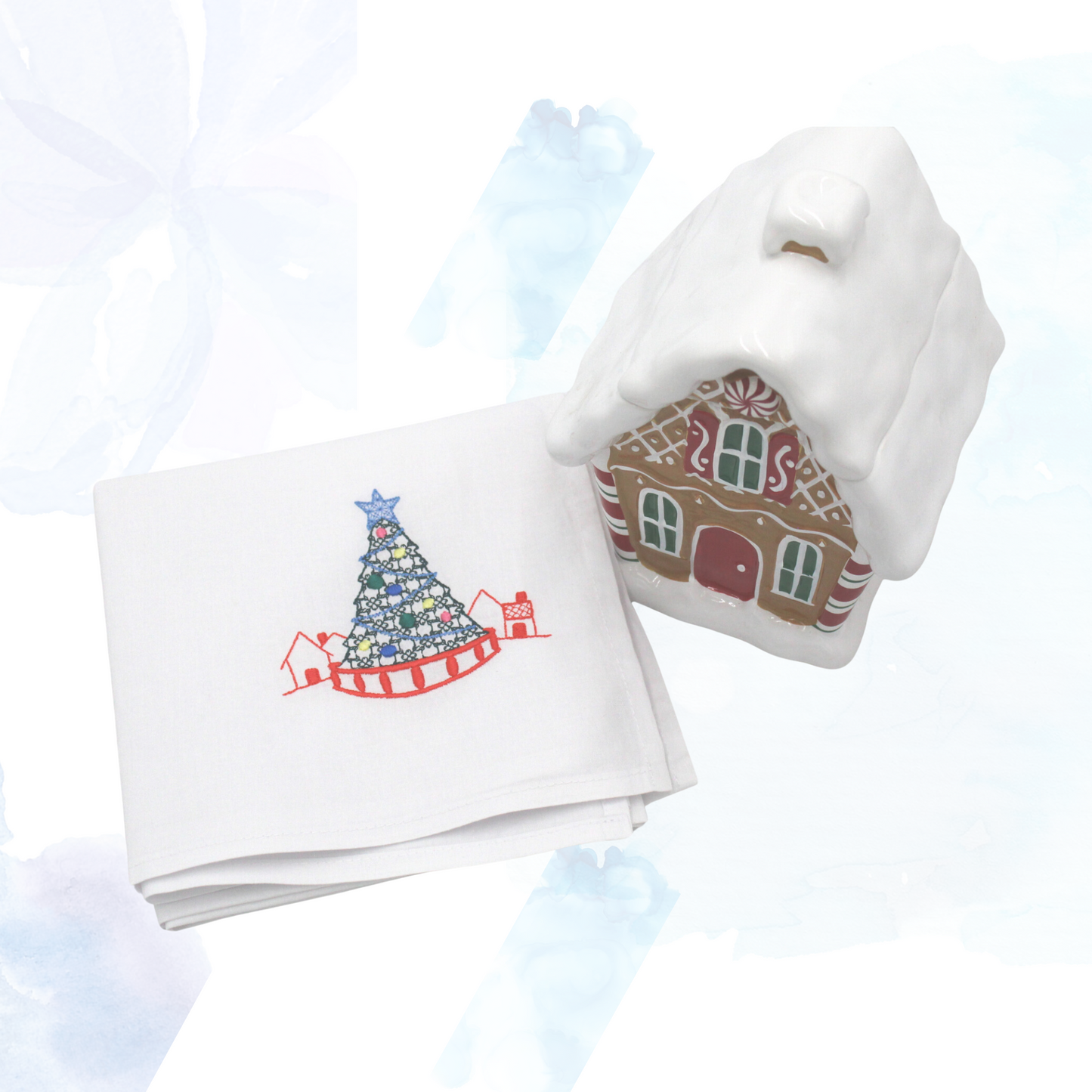 North Pole Village Embroidered Tea Towel