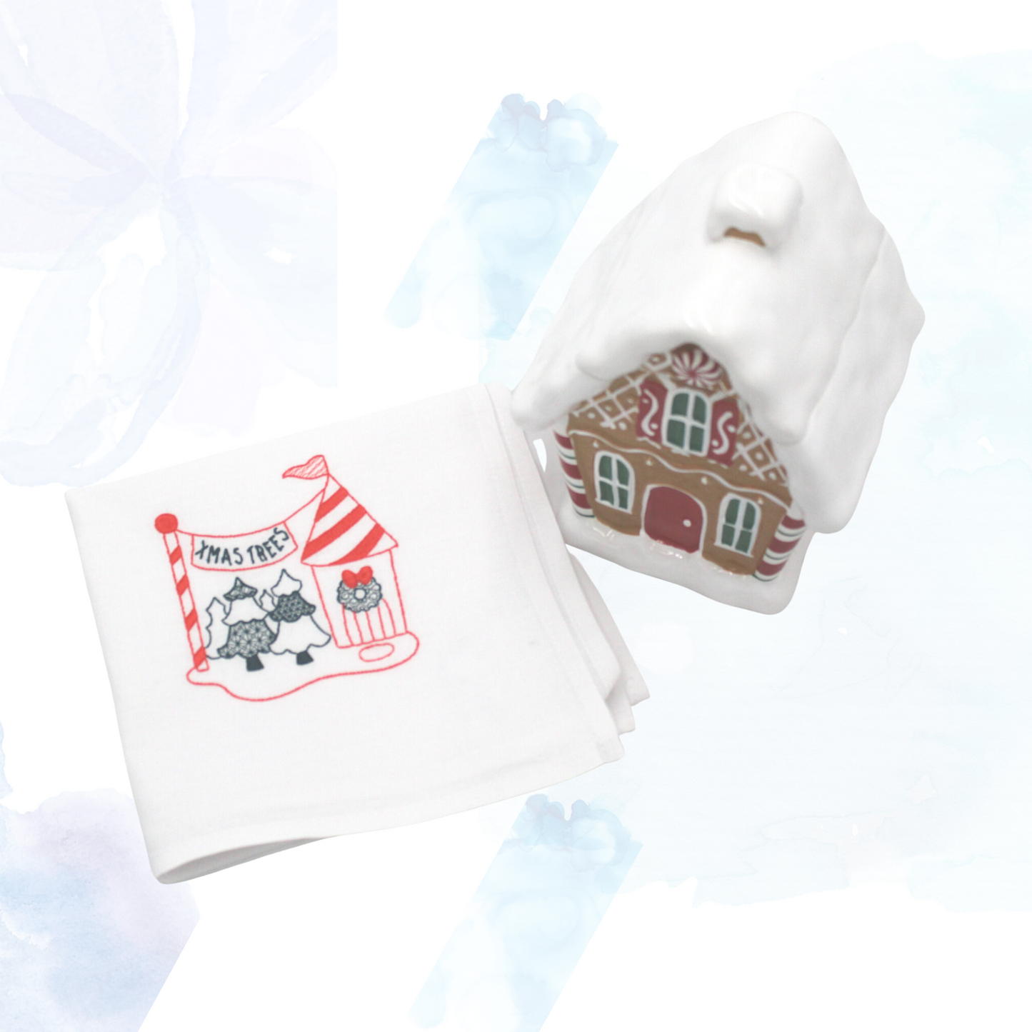 North Pole Village Embroidered Tea Towel