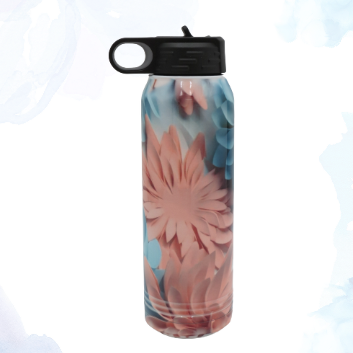 Introducing the 30 oz. 3D Pink and Blue Flowered Stainless Steel Water Bottle, your perfect companion for staying hydrated in style. Crafted with durability and aesthetics in mind, this water bottle combines functionality with an eye-catching design.