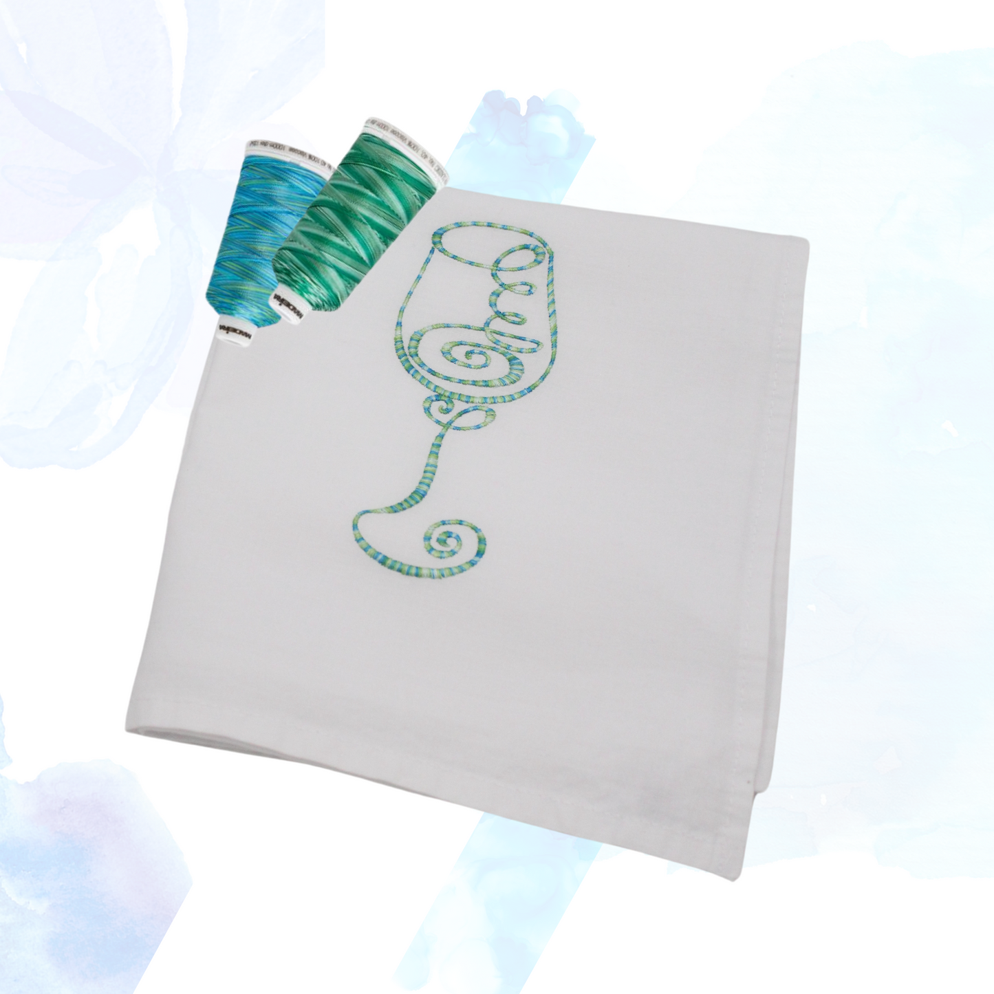 Curvy Wine Glass Embroidered Tea Towel