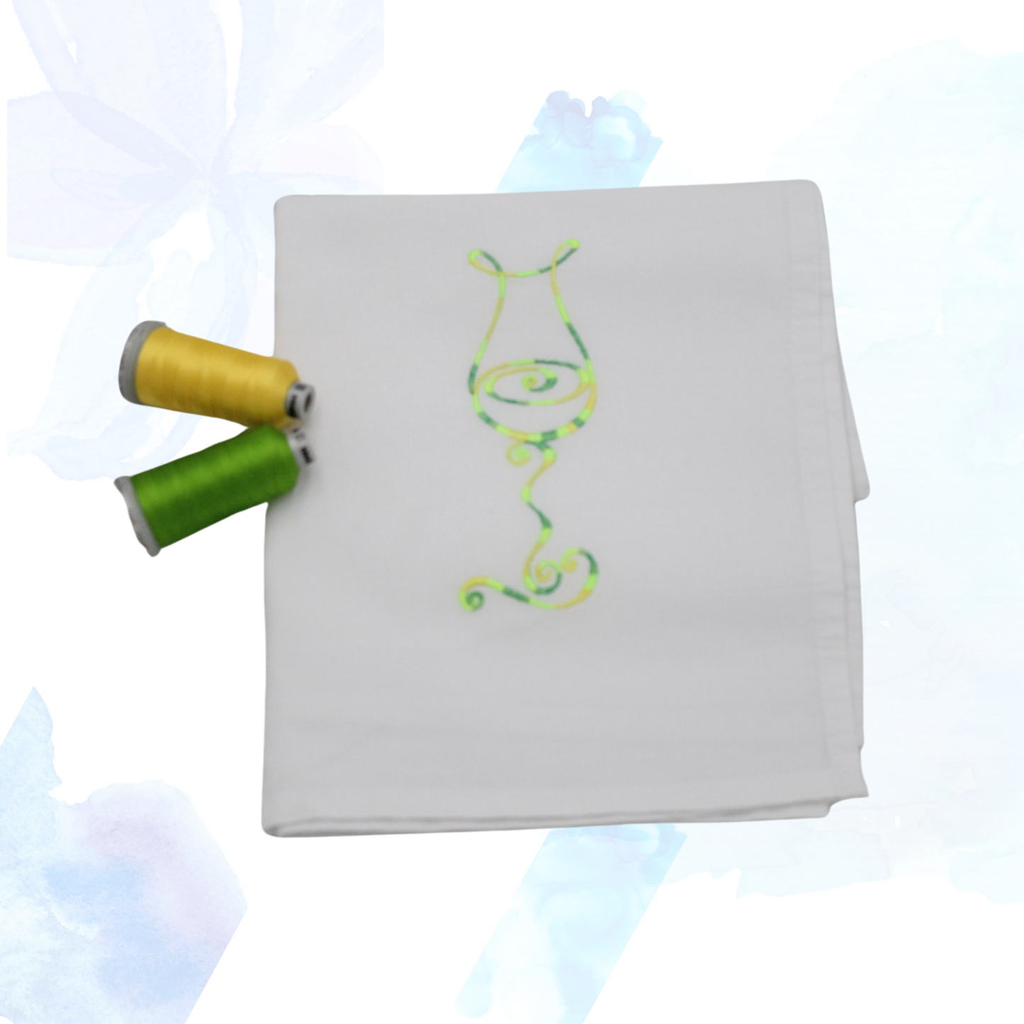 Curvy Wine Glass Embroidered Tea Towel