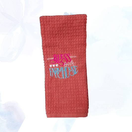 Bless This Farmhouse Embroidered  Kitchen Towel
