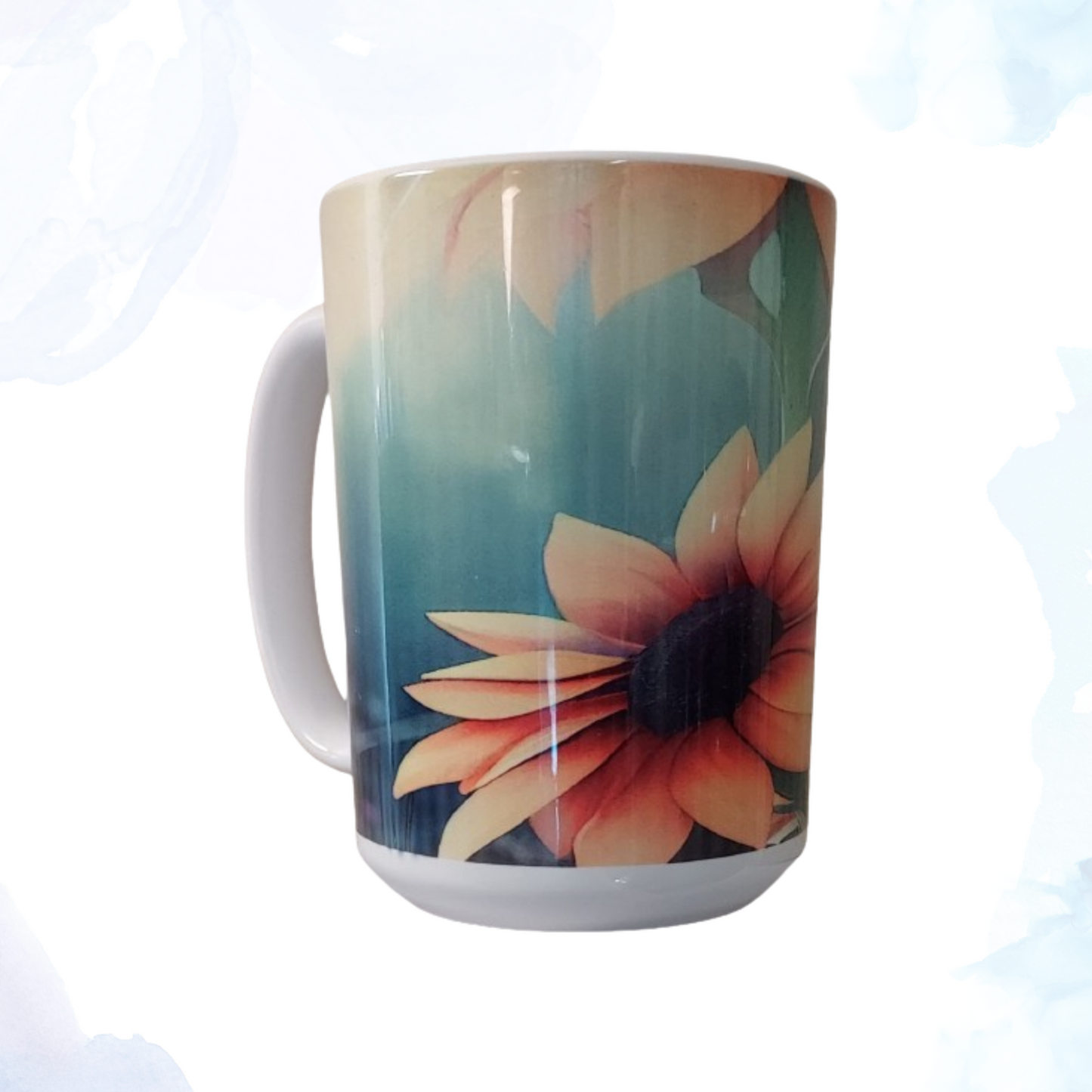 Brighten up your mornings with our 15 oz. Large Sunflower Ceramic Mug. This charming mug features a vibrant, detailed sunflower design that wraps around its sturdy ceramic body, bringing a touch of sunshine to every sip. Perfect for coffee, tea, or your favorite hot beverage, this generously sized mug offers ample capacity to keep you fueled throughout the day.