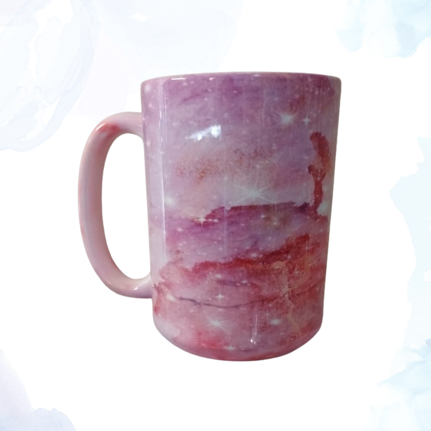 Elevate your coffee or tea experience with our 15 oz. Pink Shimmer Ceramic Mug. This exquisite mug is designed to bring a touch of elegance and sparkle to your daily routine.