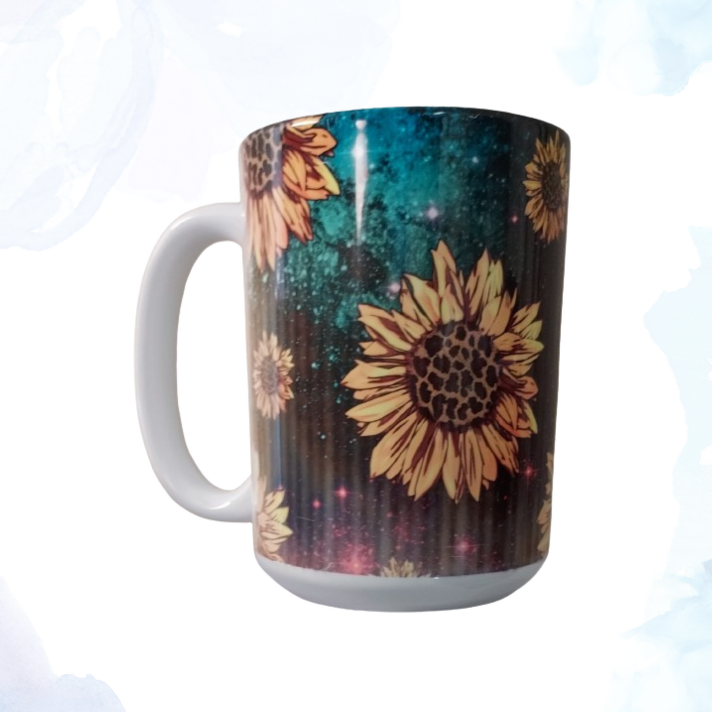 Brighten up your mornings with our charming 15 oz. Sunflowers Ceramic Mug. This beautifully crafted mug features a vibrant sunflower design that wraps around its exterior, bringing a touch of sunshine to every sip. Made from high-quality ceramic, it is both durable and stylish, perfect for enjoying your favorite hot beverages. The generous 15 oz. capacity allows you to savor more of your coffee, tea, or cocoa, while the comfortable handle ensures a secure grip.