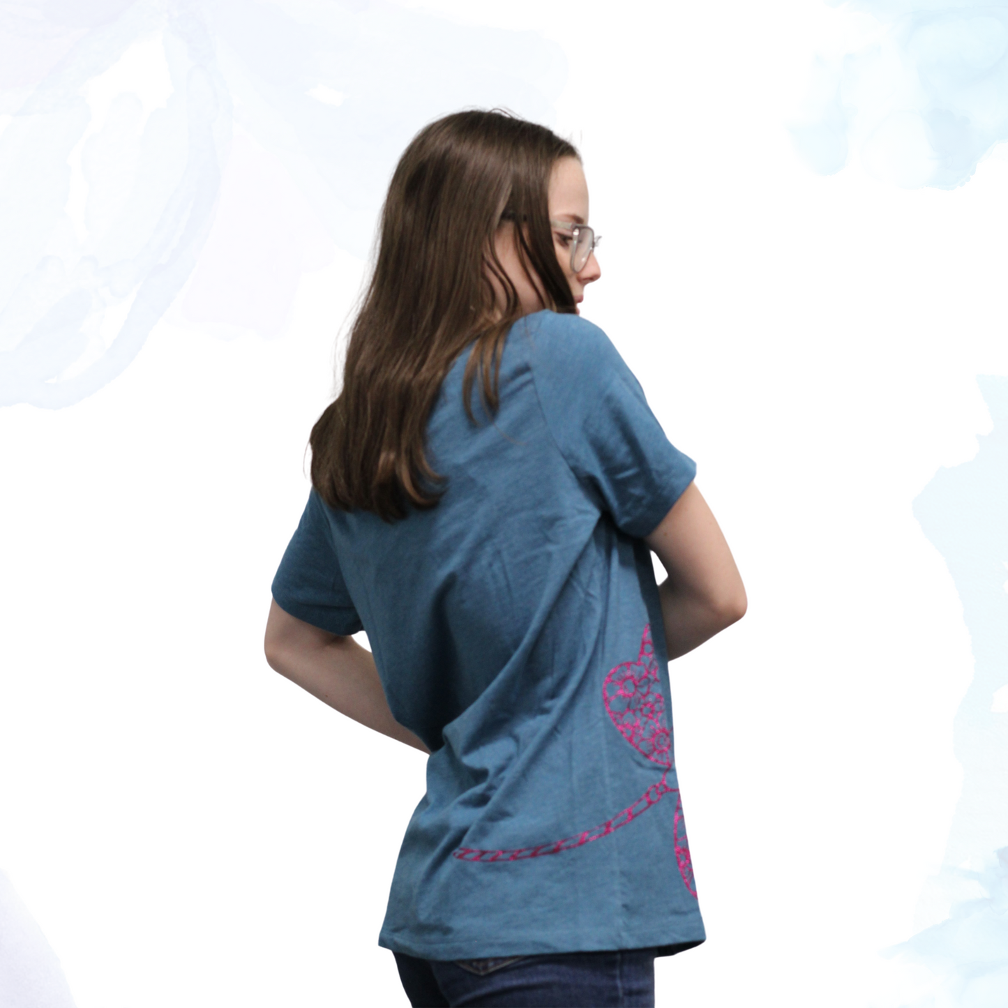 Our enchanting Deep Pink Sparkly Dragonfly on Heather Deep Teal Tee, where nature meets shimmering style. Embrace the allure of the dragonfly, symbolizing transformation and grace, beautifully captured in deep pink hues that sparkle with every move.