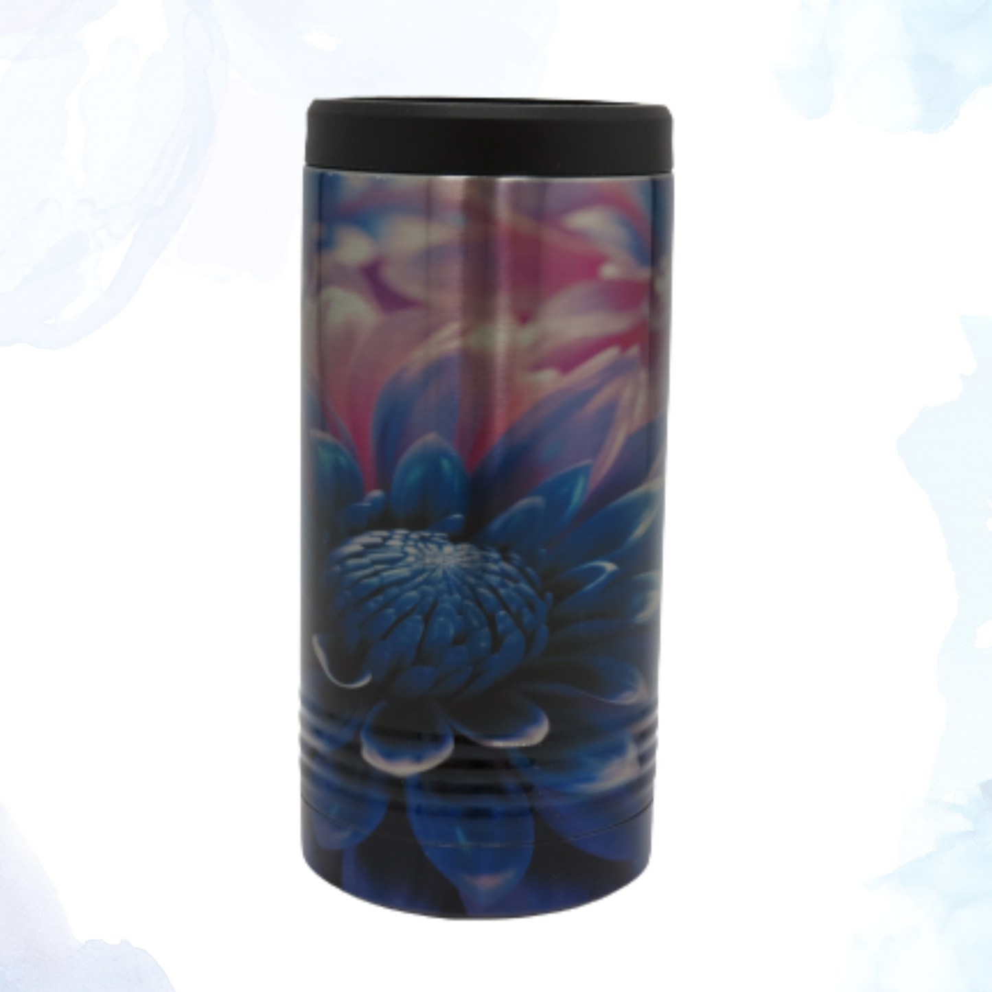 Skinny Stainless Can Koozie - Neon Flower