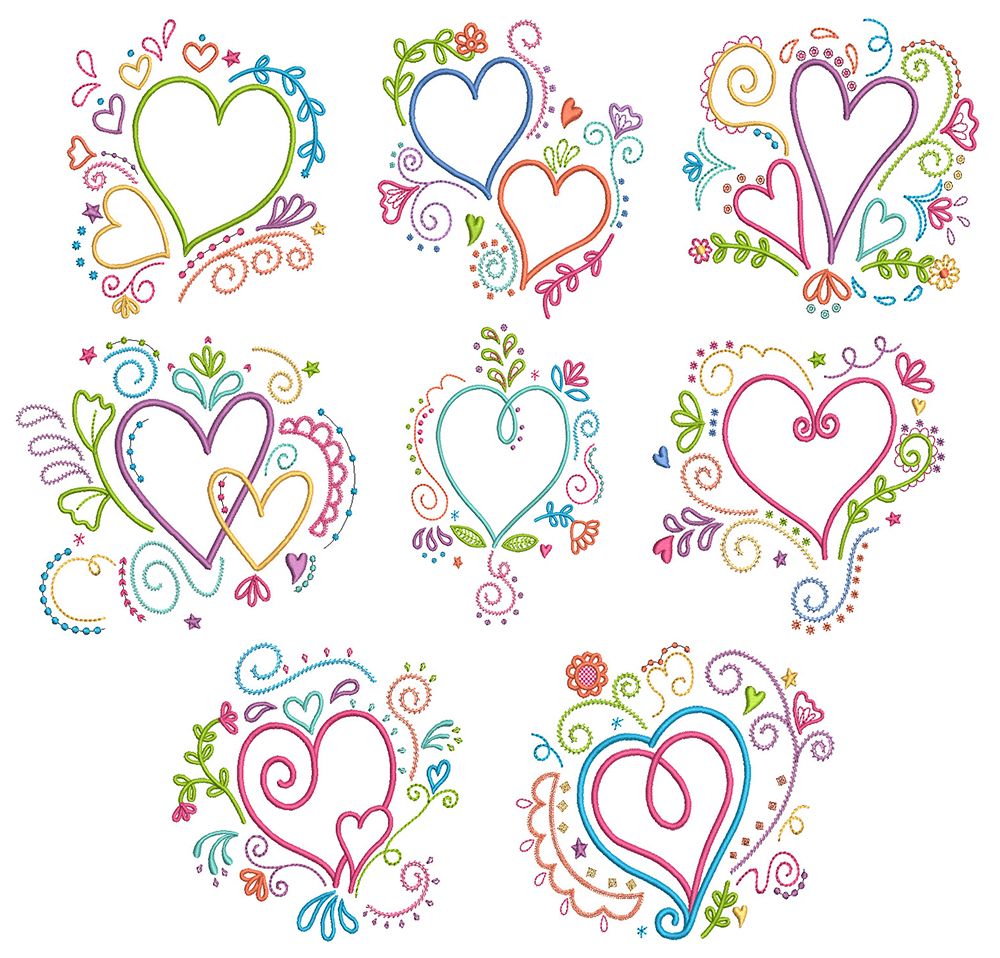 Doodle Hearts Embroidered Tea Towel