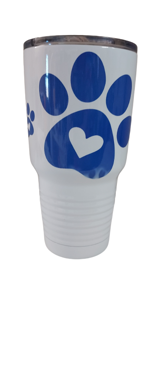 30 oz. Stainless Steel White - Purple Heart Dog Paws