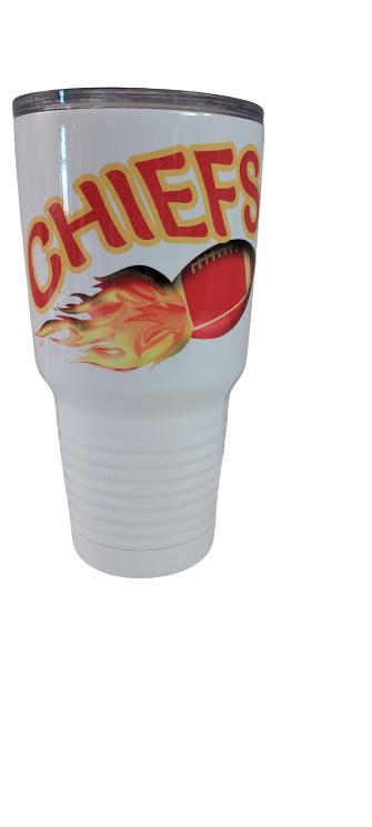 30 oz. Stainless Steel White Tumbler - Chiefs Blazing Football