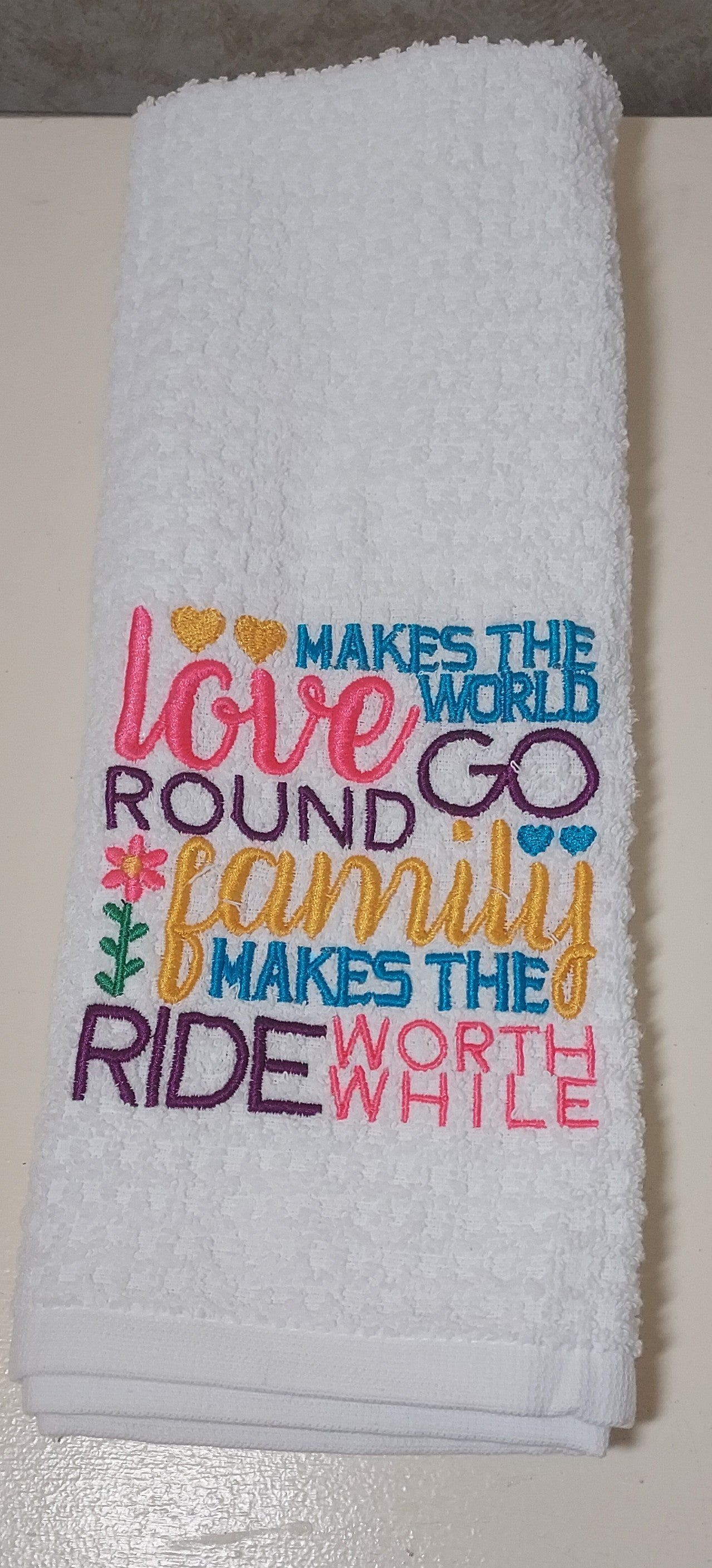 Love Makes The World Go Round Embroidered Towel