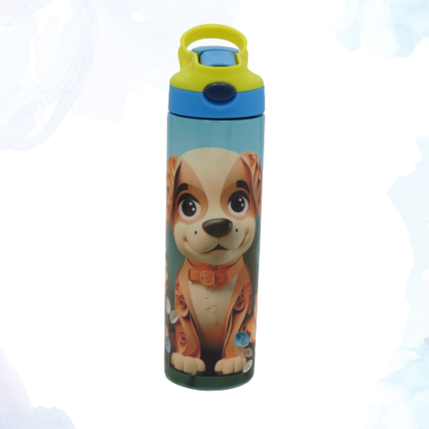 A 20 oz stainless steel water bottle featuring a 3D dog design. This charming bottle showcases a three-dimensional image of a dog, adding a playful and endearing touch. Made from durable stainless steel, it keeps beverages cold or hot for extended periods. Ideal for dog lovers to carry their drinks while expressing their affection for dogs in a stylish and practical manner.