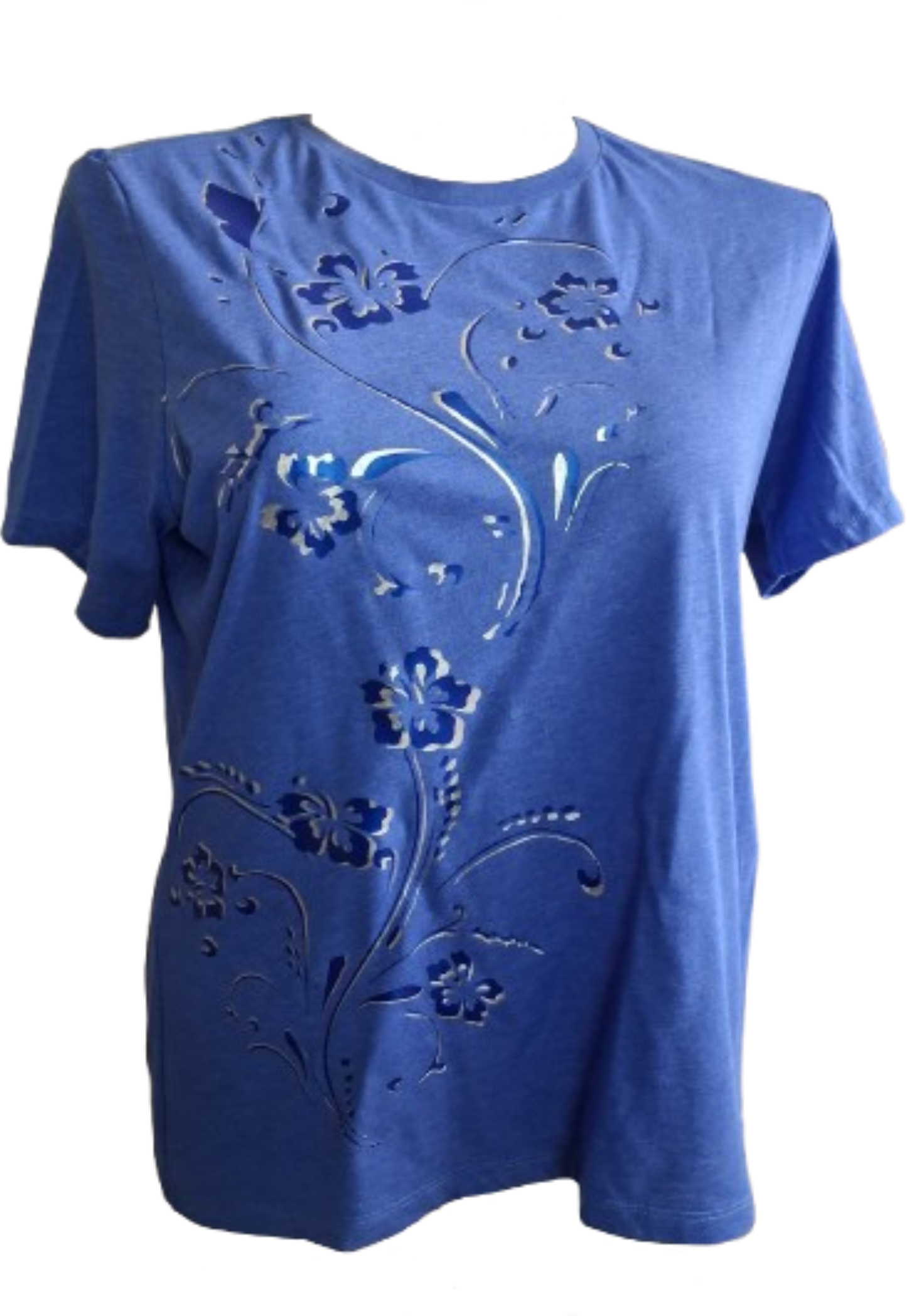 Heather True Blue Butterfly Hibiscus Dressy Tee