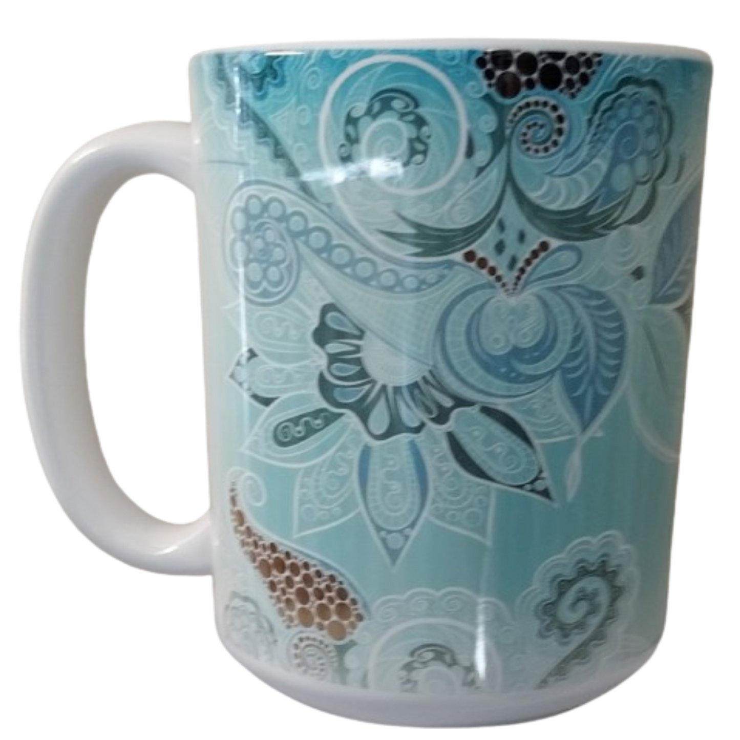 15 oz. Turquoise Bohemian Design Ceramic Mug