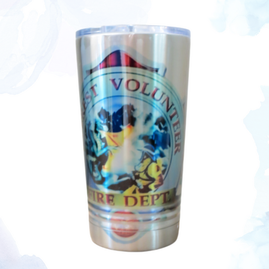 Thank you for visiting the purchasing an Everest Volunteer Fire Department Tumbler! $5 from every item purchased will go back to the Everest Volunteer Fire Department to help fund their new firehouse! Keep your beverages hot or cold in style with the Silver 16 oz. Everest Volunteer Fire Department stainless steel tumbler.  Crafted from durable stainless steel, this tumbler boasts a sleek silver finish that exudes elegance and durability.