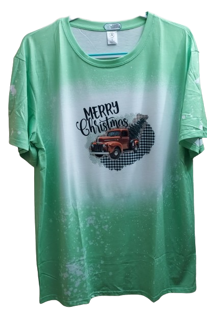 Merry Christmas Vintage Truck Faux Bleached Tee