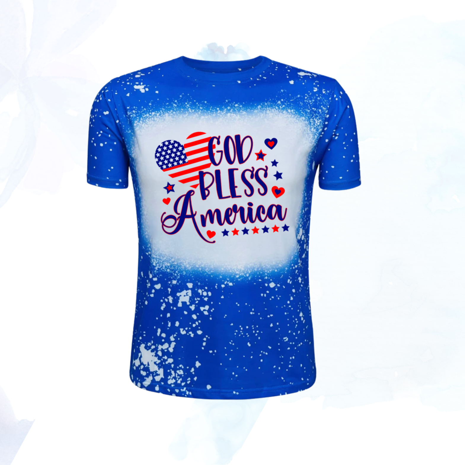 Celebrate the spirit of America with our exclusive God Bless America Faux Bleached Tee, featuring a striking American flag design in the shape of a heart.  &nbsp;Crafted to embody patriotism and style, this tee is a must-have for every proud American.