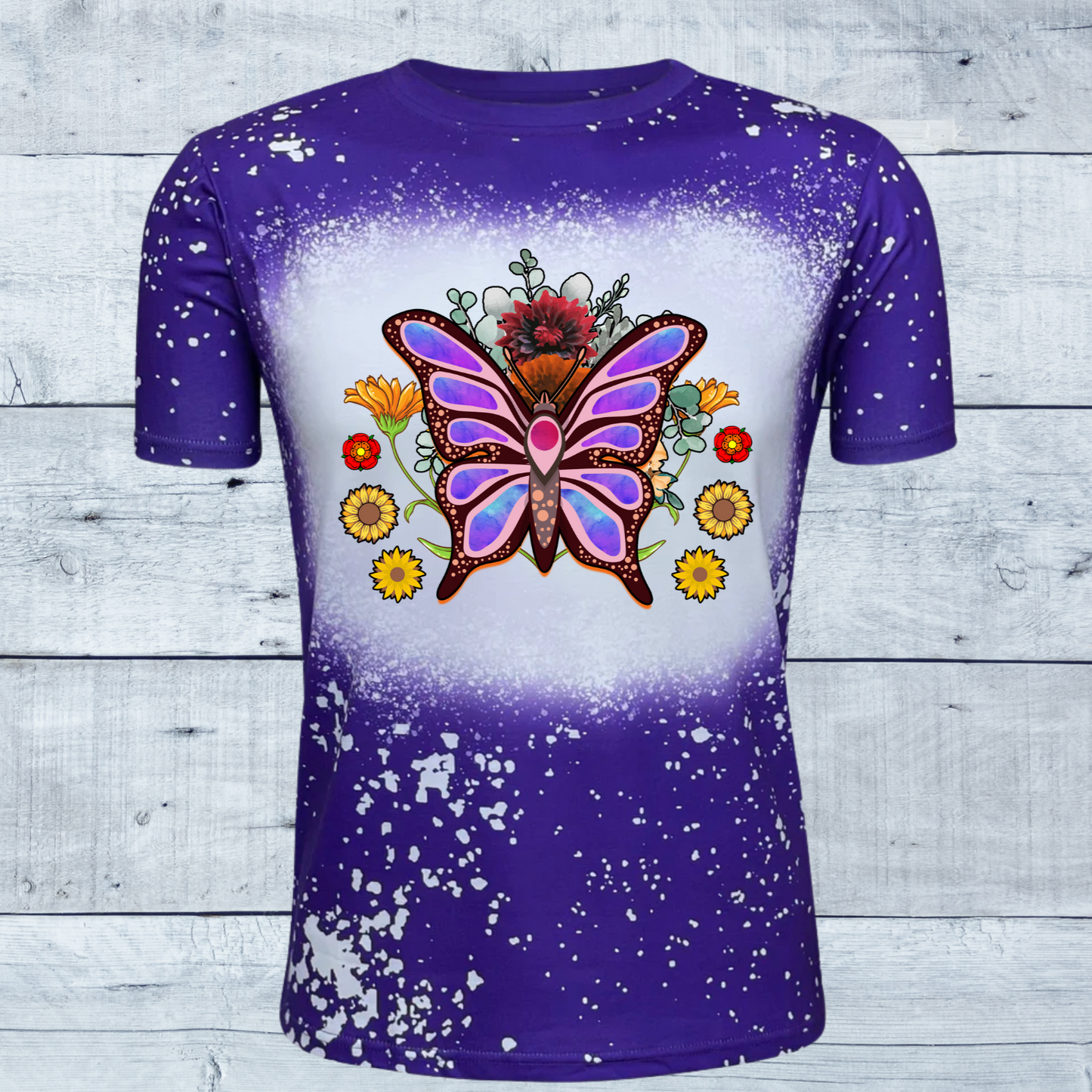 Purple Butterfly Faux Bleached Tee