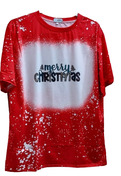 Merry Christmas Plaid/Leopard Faux Bleached Tee