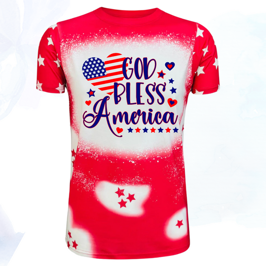 Celebrate the spirit of America with our stunning "God Bless America Stars Faux Bleached Tee," available in bold red or deep blue.  This shirt is more than just a piece of clothing; it's a patriotic statement designed to evoke pride and admiration for our great nation