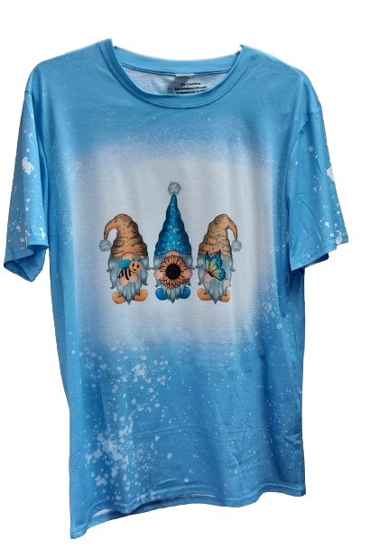 Sunflower, Bee, Butterfly Gnome Carolina Blue Faux Bleached Tee