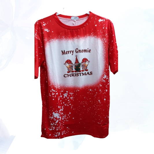 Merry Gnomie Christmas Faux Bleached Tee