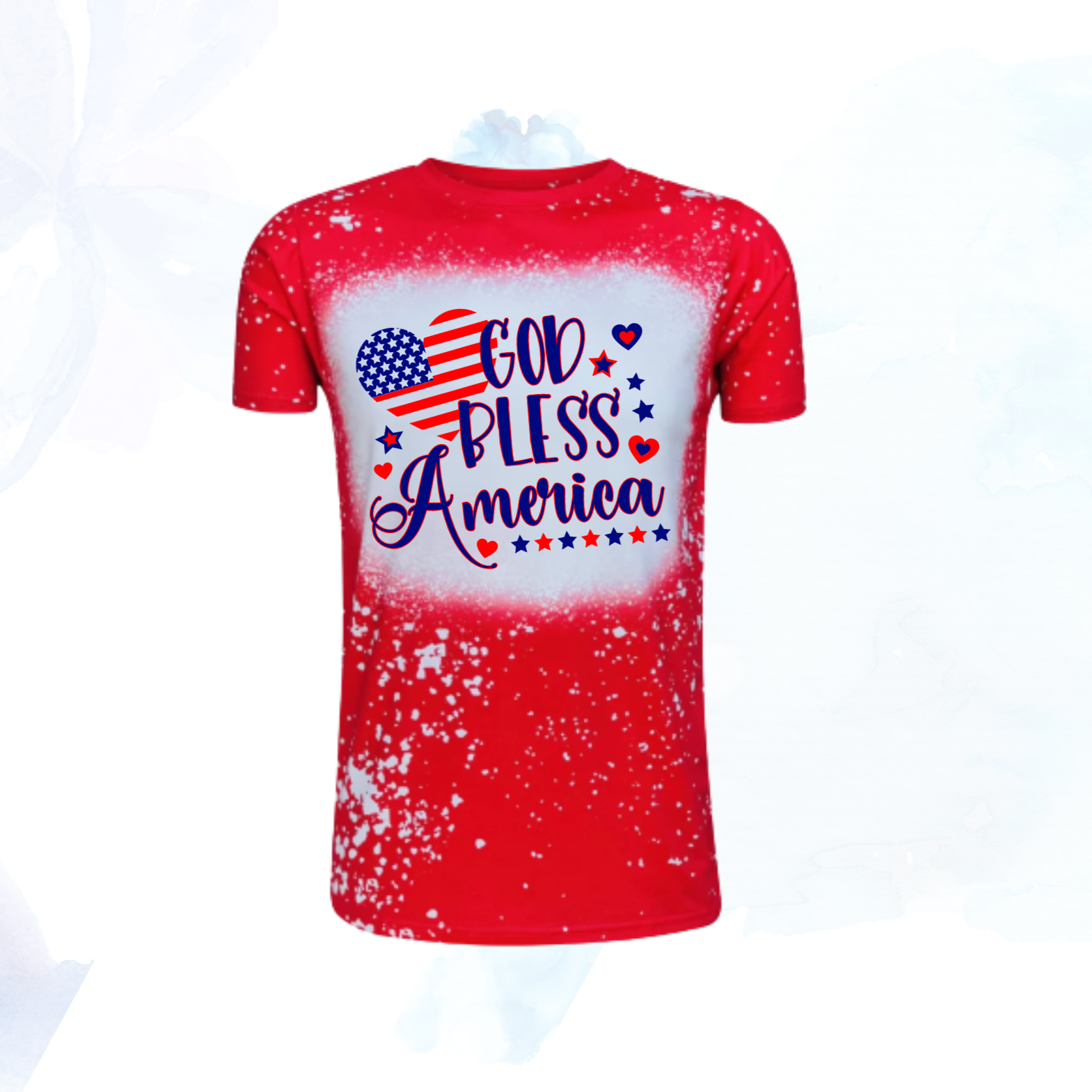 Celebrate the spirit of America with our exclusive God Bless America Faux Bleached Tee, featuring a striking American flag design in the shape of a heart.  &nbsp;Crafted to embody patriotism and style, this tee is a must-have for every proud American.