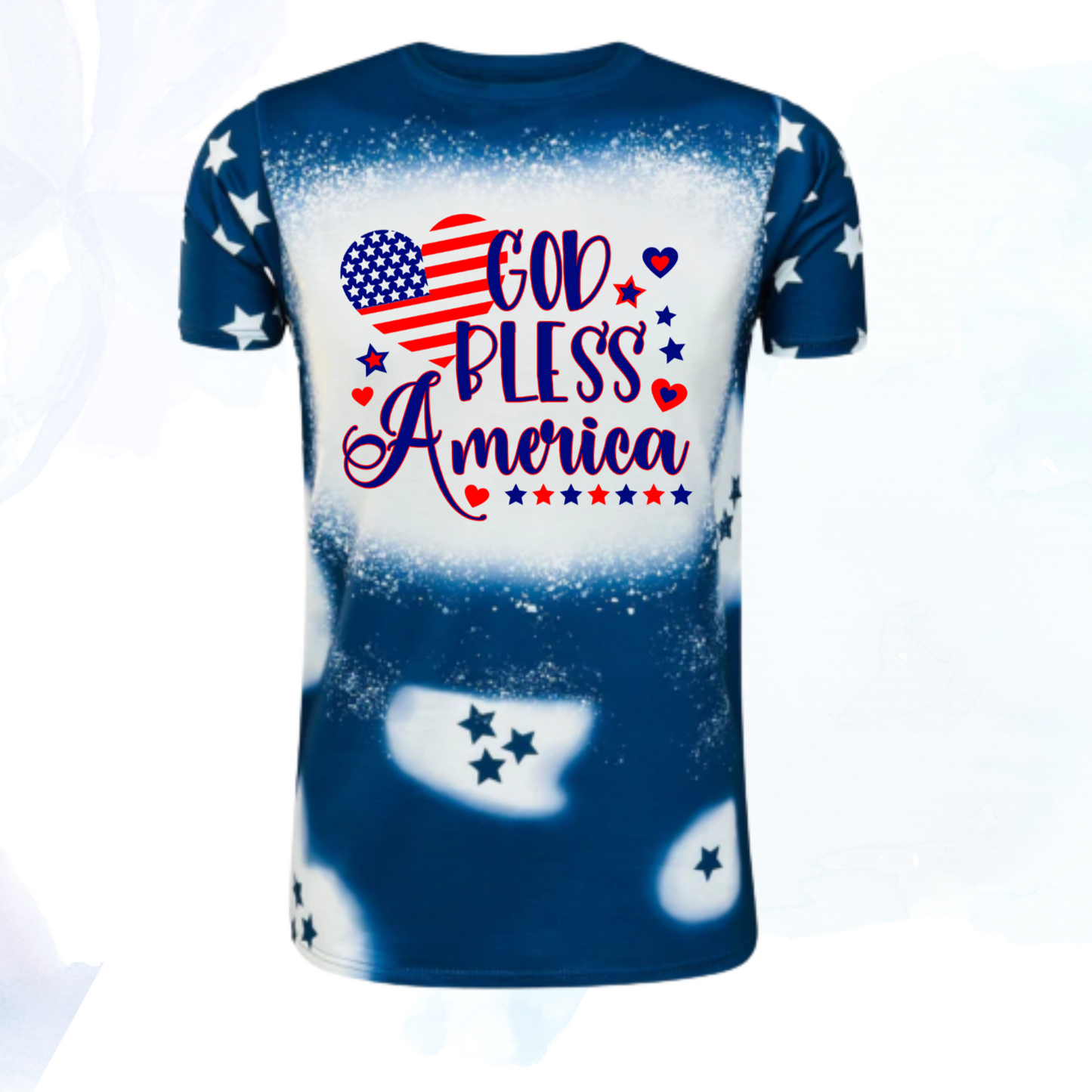 Celebrate the spirit of America with our stunning "God Bless America Stars Faux Bleached Tee," available in bold red or deep blue.  This shirt is more than just a piece of clothing; it's a patriotic statement designed to evoke pride and admiration for our great nation