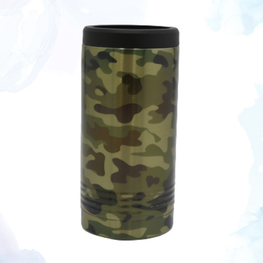 Skinny Stainless Can Koozie - Green Camo