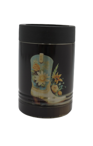 Stainless Can Koozie - Western Boots & Flowers