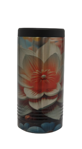 Skinny Stainless Can Koozie - Coral 3D Flower