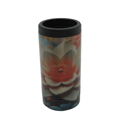 Skinny Stainless Can Koozie - Coral 3D Flower