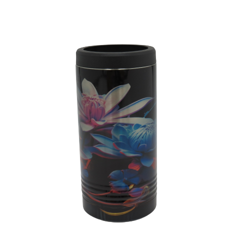 Skinny Stainless Can Koozie - Brilliant Neon Flowers