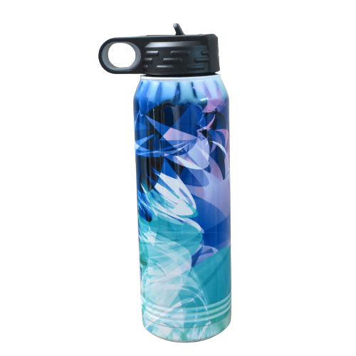 30 oz. Water Bottle - Stainless Steel - Blue/Purple/Aqua Abstract