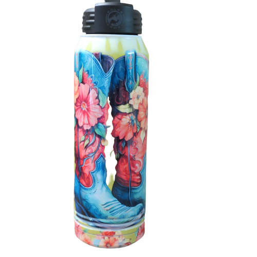 30 oz. Water Bottle -Stainless Steel - Western Floral Boots