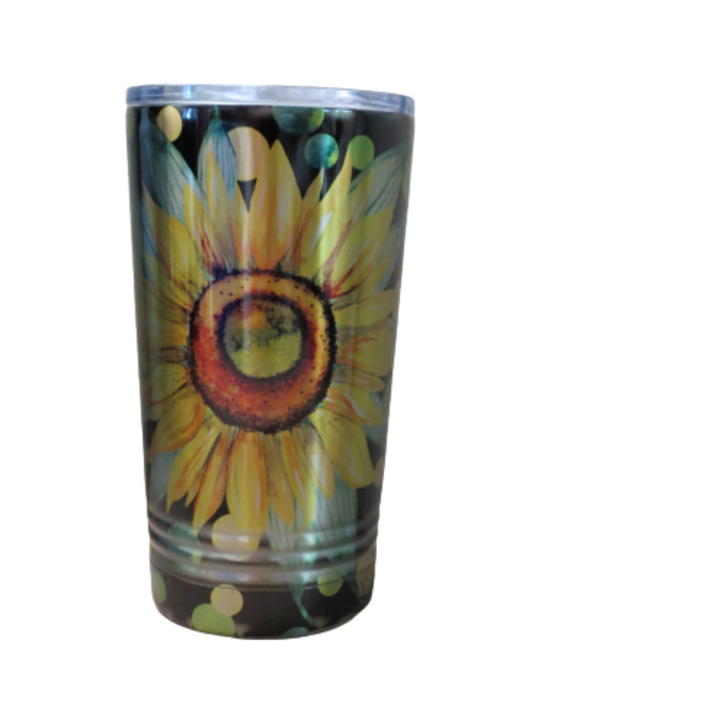 16 oz. Sunflower on Black Stainless Steel Tumbler