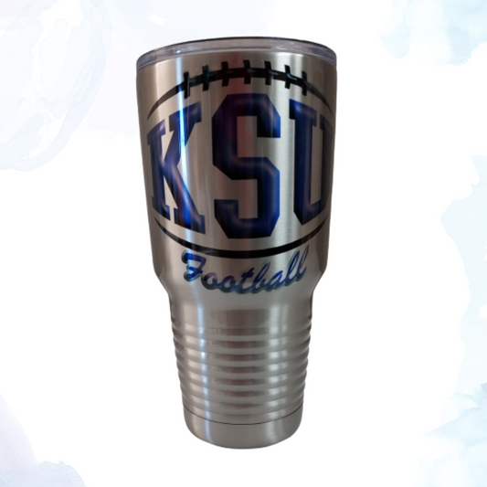 Chill your drinks for hours with this 30 oz. KSU stainless steel tumbler!&nbsp;   Show your Wildcats pride with the Kansas State University Football 30 oz. Stainless Steel Tumbler! Perfect for fans and students alike, this tumbler combines style, functionality, and team spirit in one sleek package.