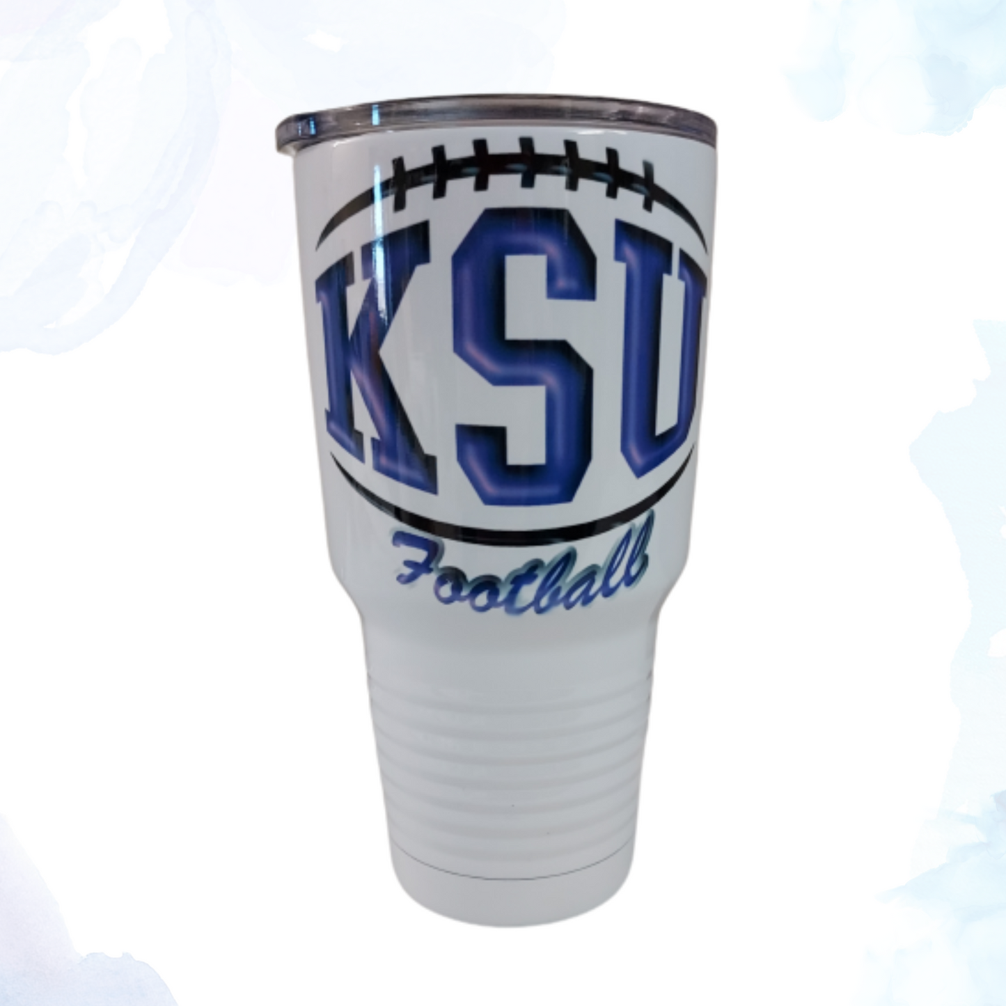 Show off your KSU pride with this 30 oz. White Stainless Steel KSU Football Tumbler!  Designed for the ultimate fan, this tumbler combines style, durability, and functionality to keep your beverages at the perfect temperature, whether you're tailgating, at the game, or on the go.