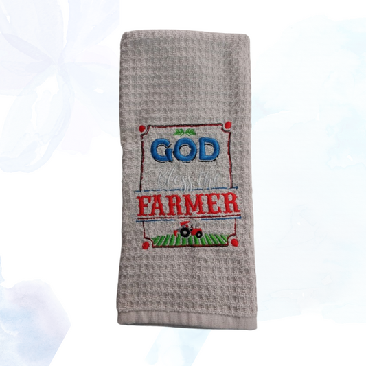 God Bless The Farmer Embroidered Kitchen Towel